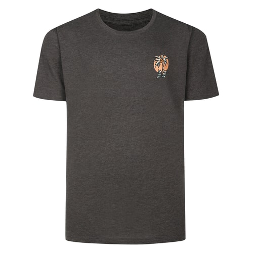 Bigdude Palm Tree Chest Print T-Shirt Charcoal Tall